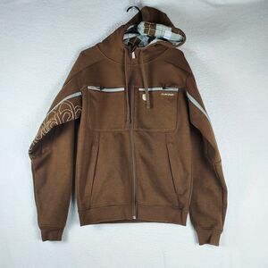 Dakine Brown Full Zip Jacket Small with Chest Embroidery and Patterned Hood